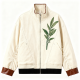 Cream Canvas Bomber Jacket with Leaf Embroidery