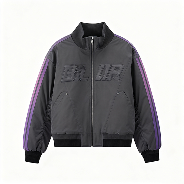 Black & Purple Striped Bomber Jacket with 3D "BLUR" Lettering