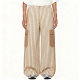 Beige Stripe & Brown Cargo Wide-Leg Pants