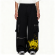 Black Cargo Pants with Multiple Pockets & Yellow Graffiti Design