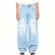 Light Blue Oversized Denim Jeans with White Graffiti Print